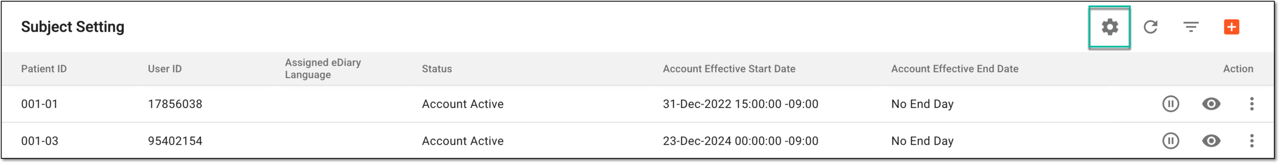Accessing language settings for eDiary accounts