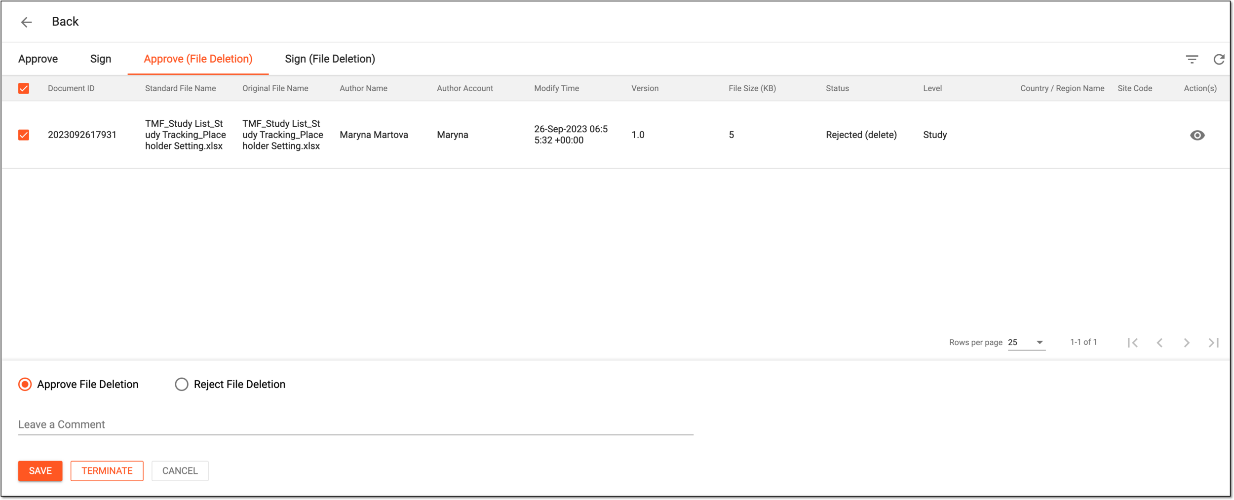 Approving deletion of multiple files