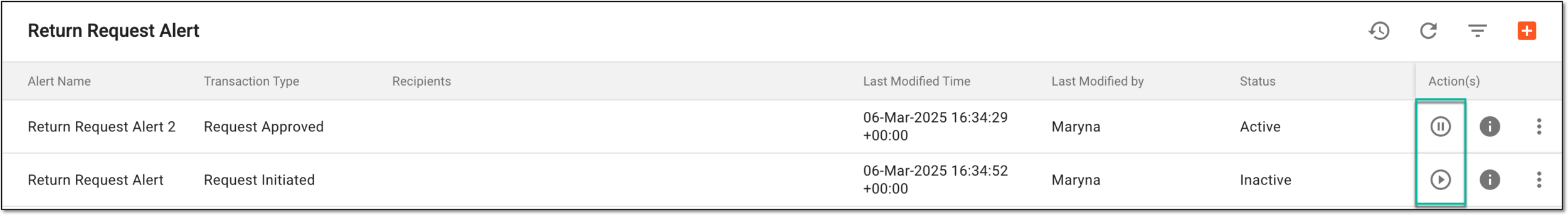 Activating and inactivating return request alert