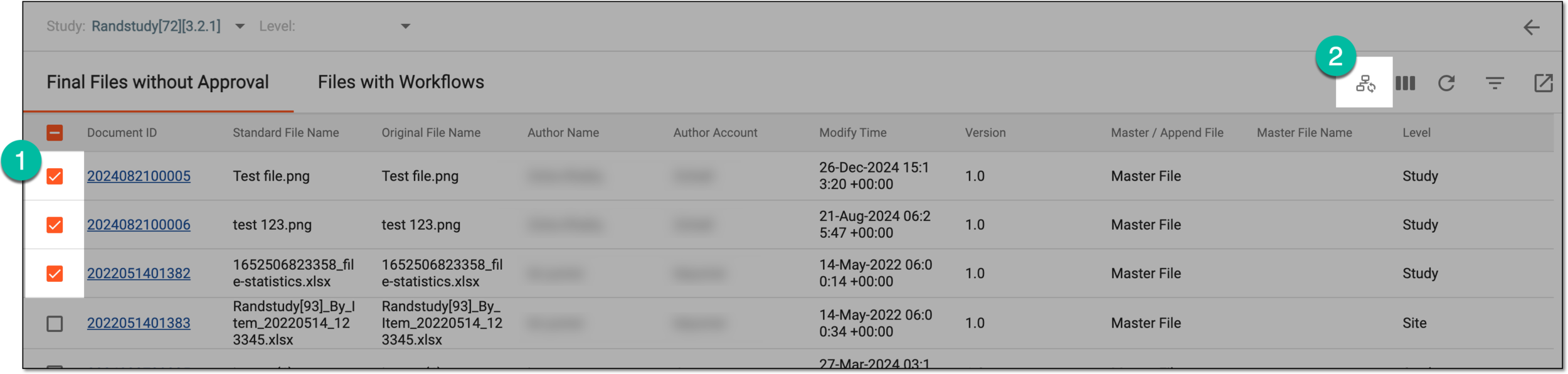 Selecting files and resetting workflow