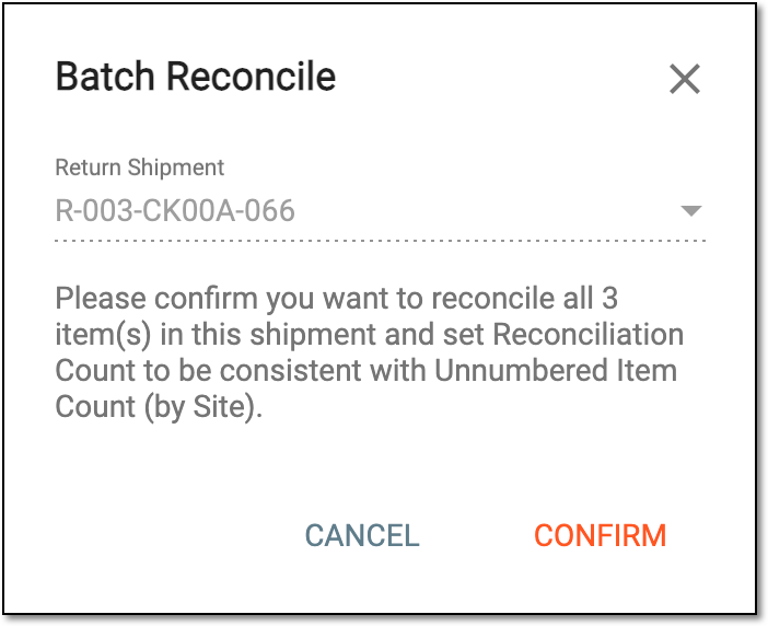 Confirming item reconciliation in batch