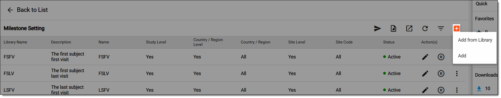 Selecting option to add milestone
