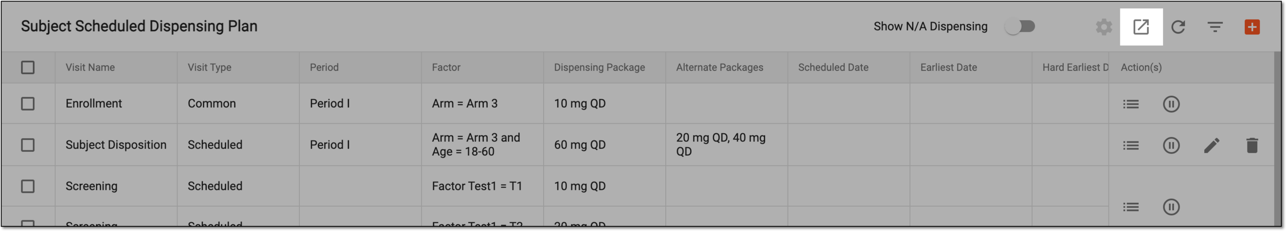 Exporting subject dispensing plan