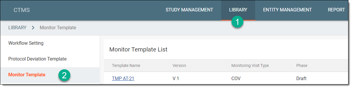 Accessing monitor template subtab