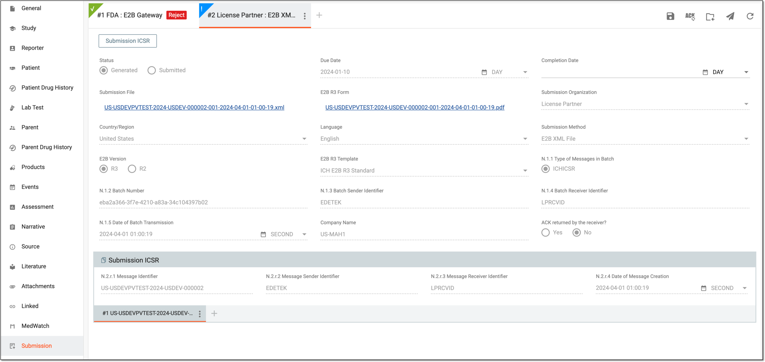 Viewing generated submission record