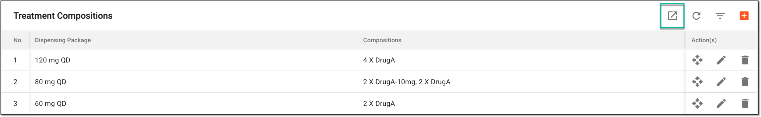 Exporting treatment composition details