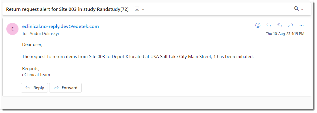 Return request alert example