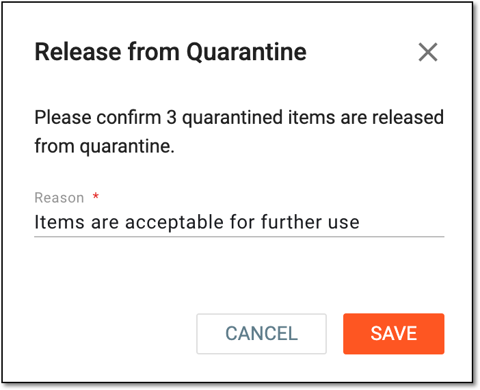 Confirming item release from quarantine