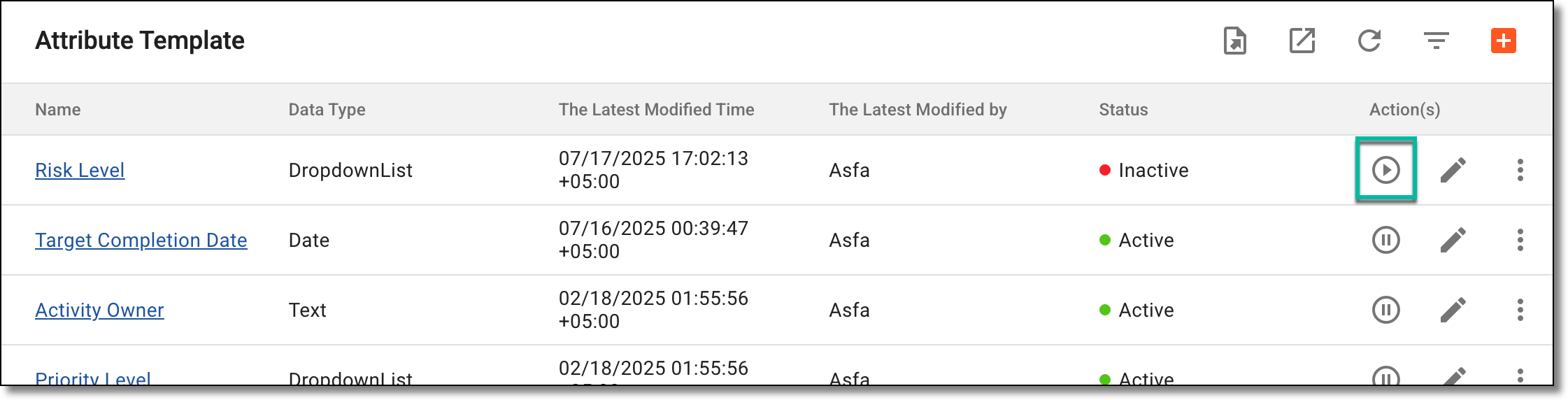 Activating attribute template