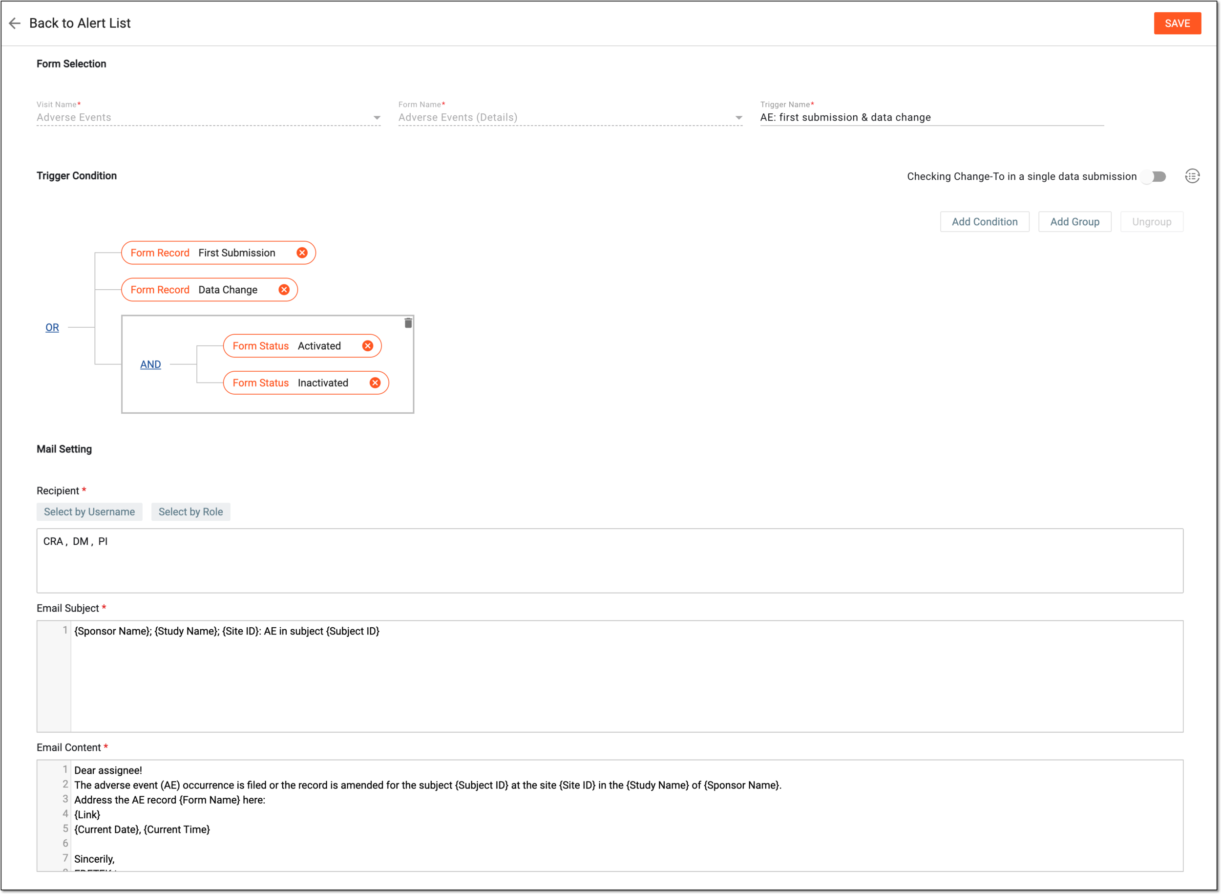 Configuring AE alert