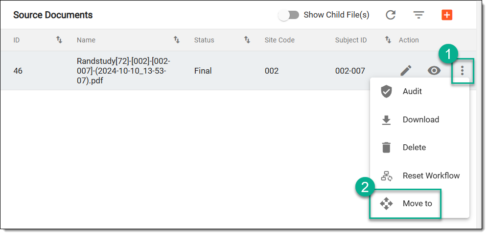 Accessing source document to move