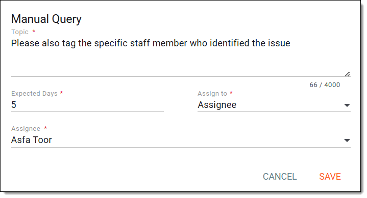 Editing action item query