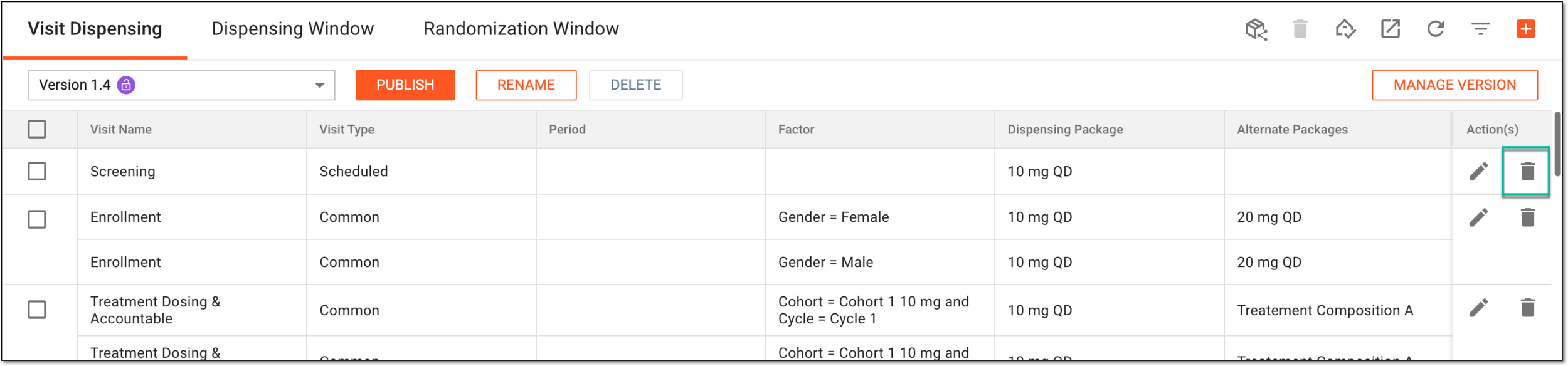 Deleting dispensing visit individually