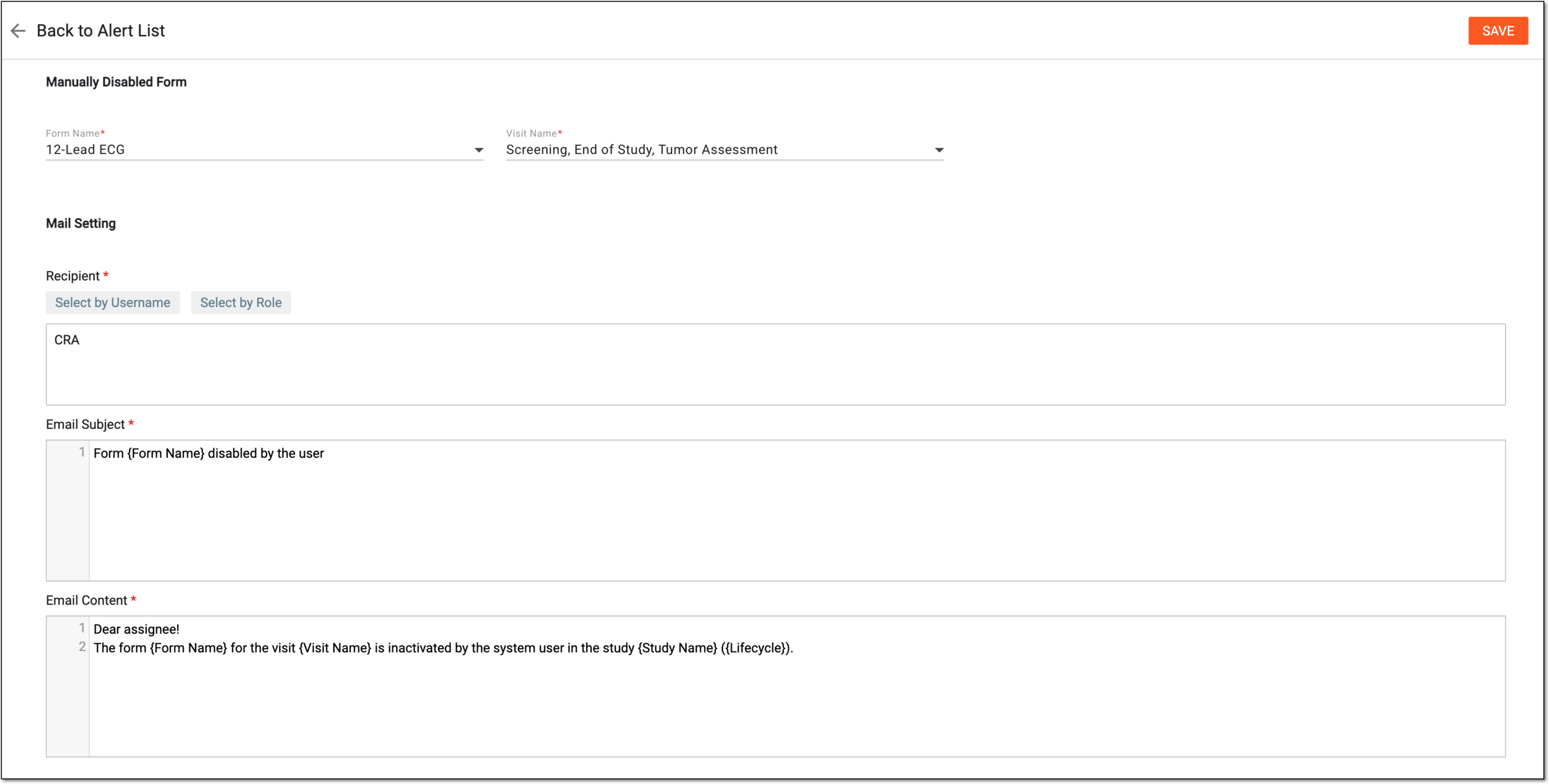 Configuring alert for manually disabled form