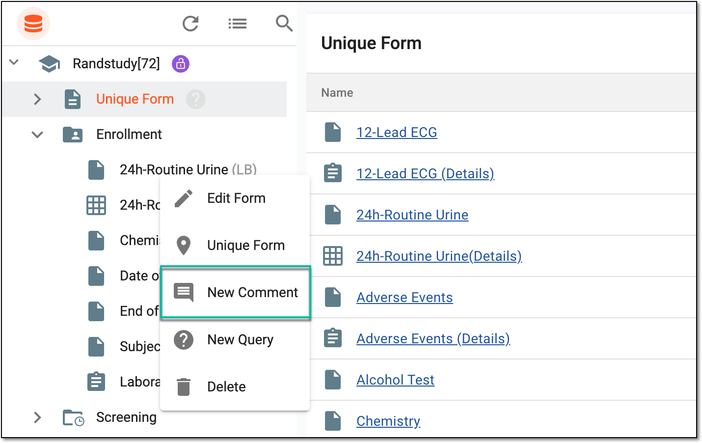 Adding comment to unique or visit form