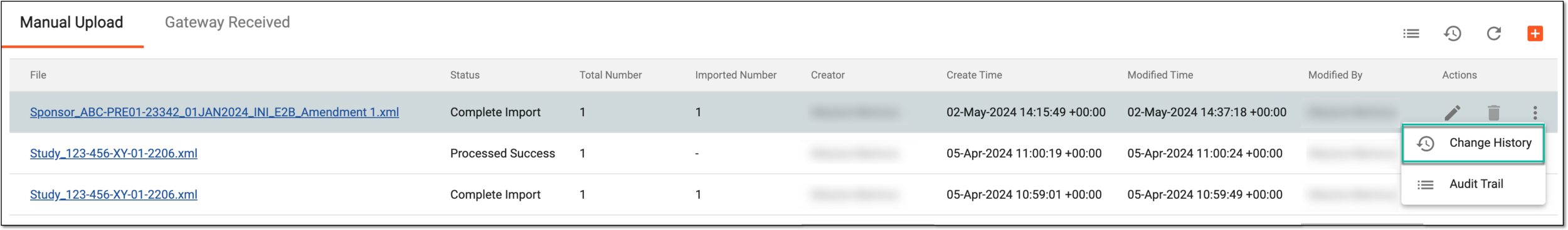 Selecting to view change history