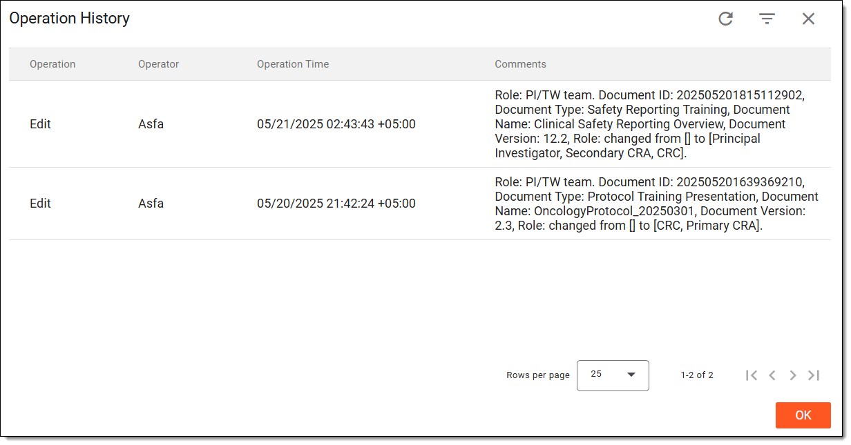 Analyzing training matrix operation history