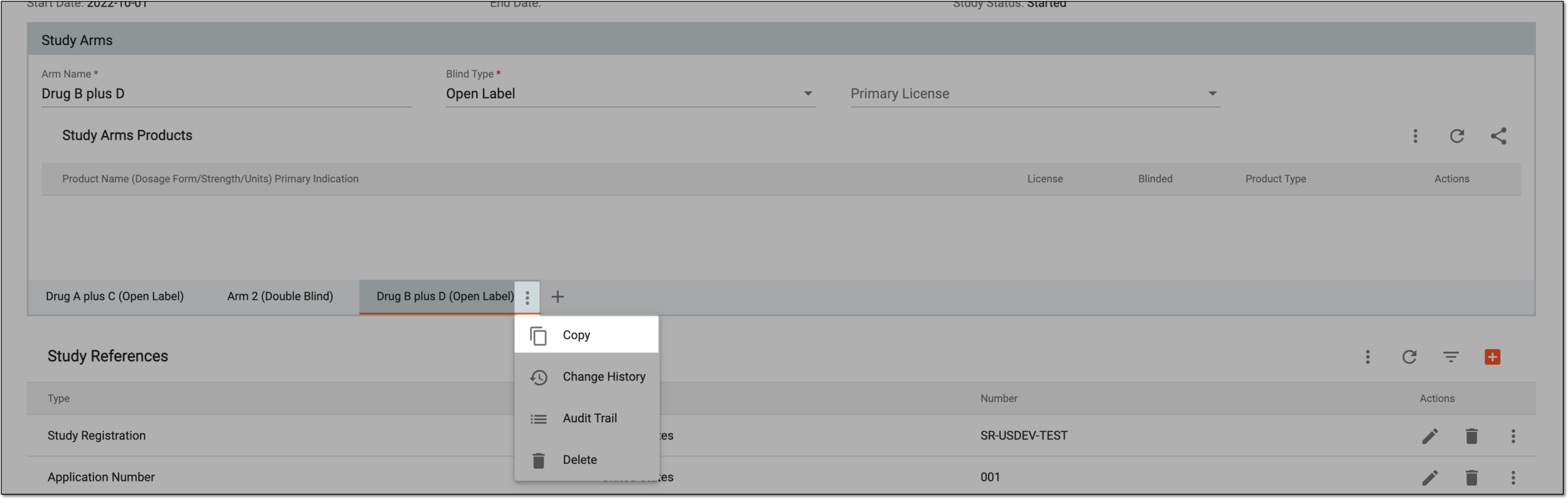 Copying selected study arm