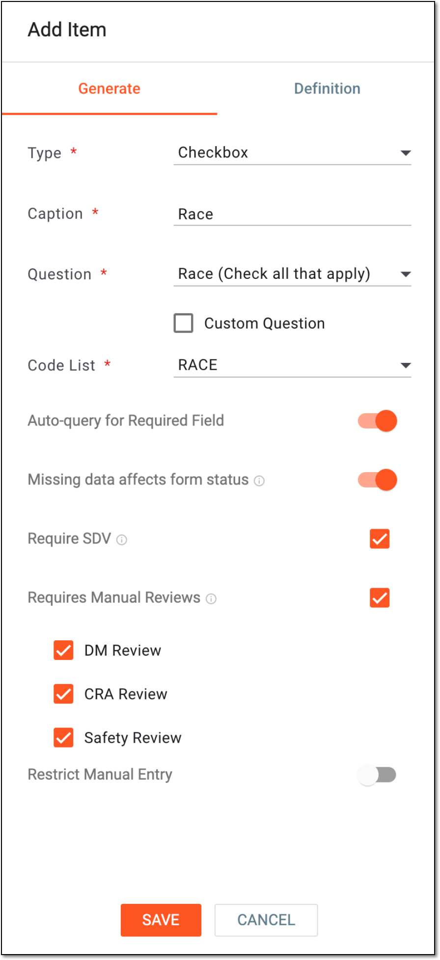 Adding checkbox item