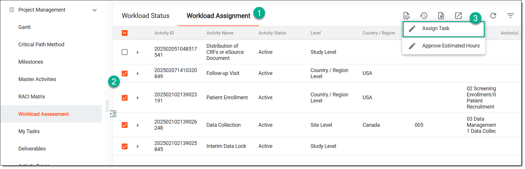 Accessing option to update workload