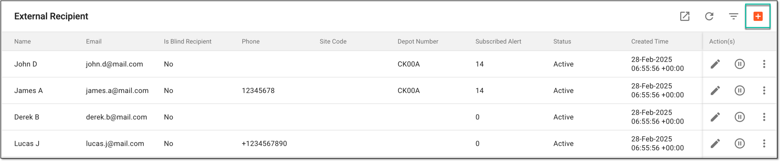 Adding external recipient account