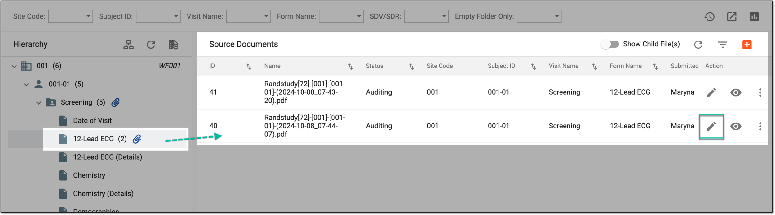Accessing editing option