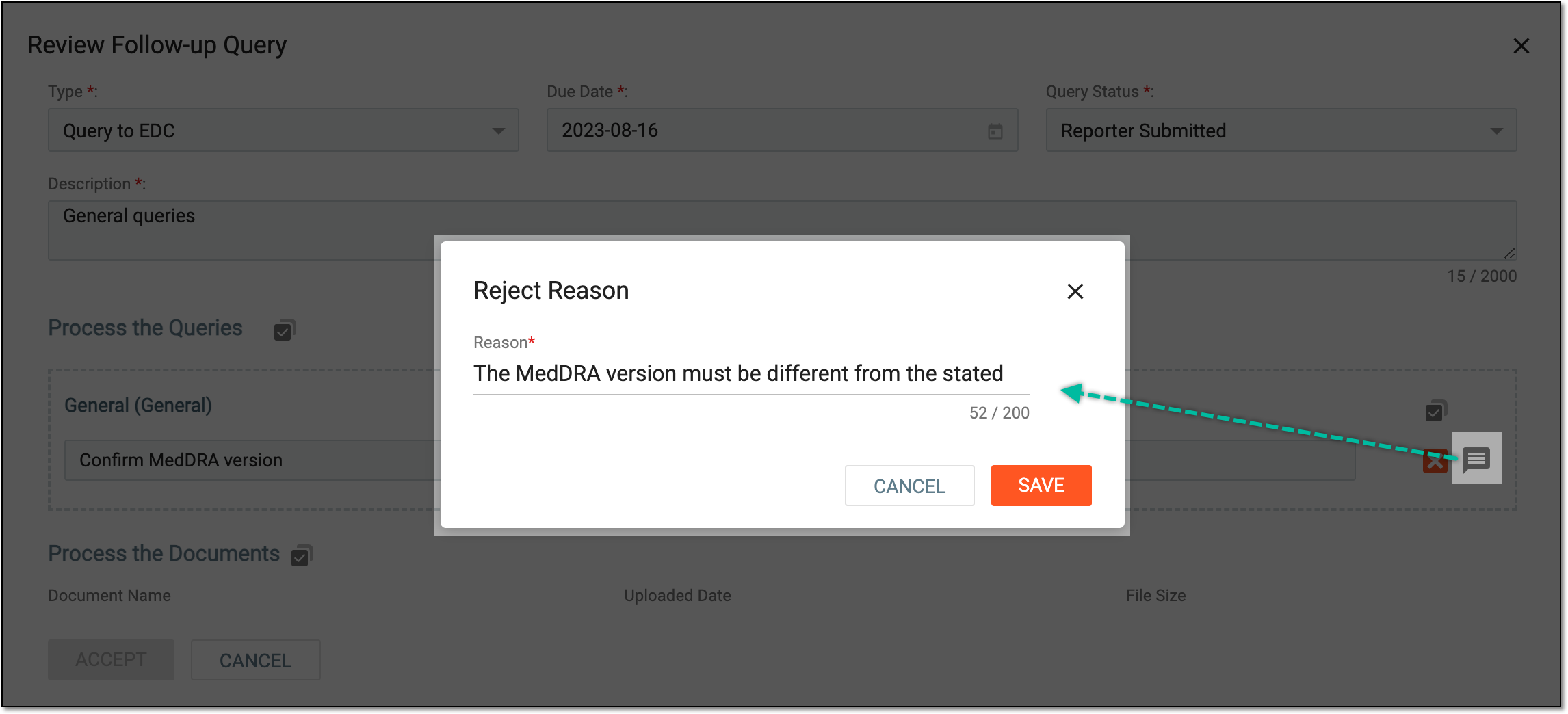 Providing rejection reason