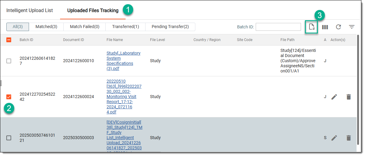 Transferring files from workspace toolbar