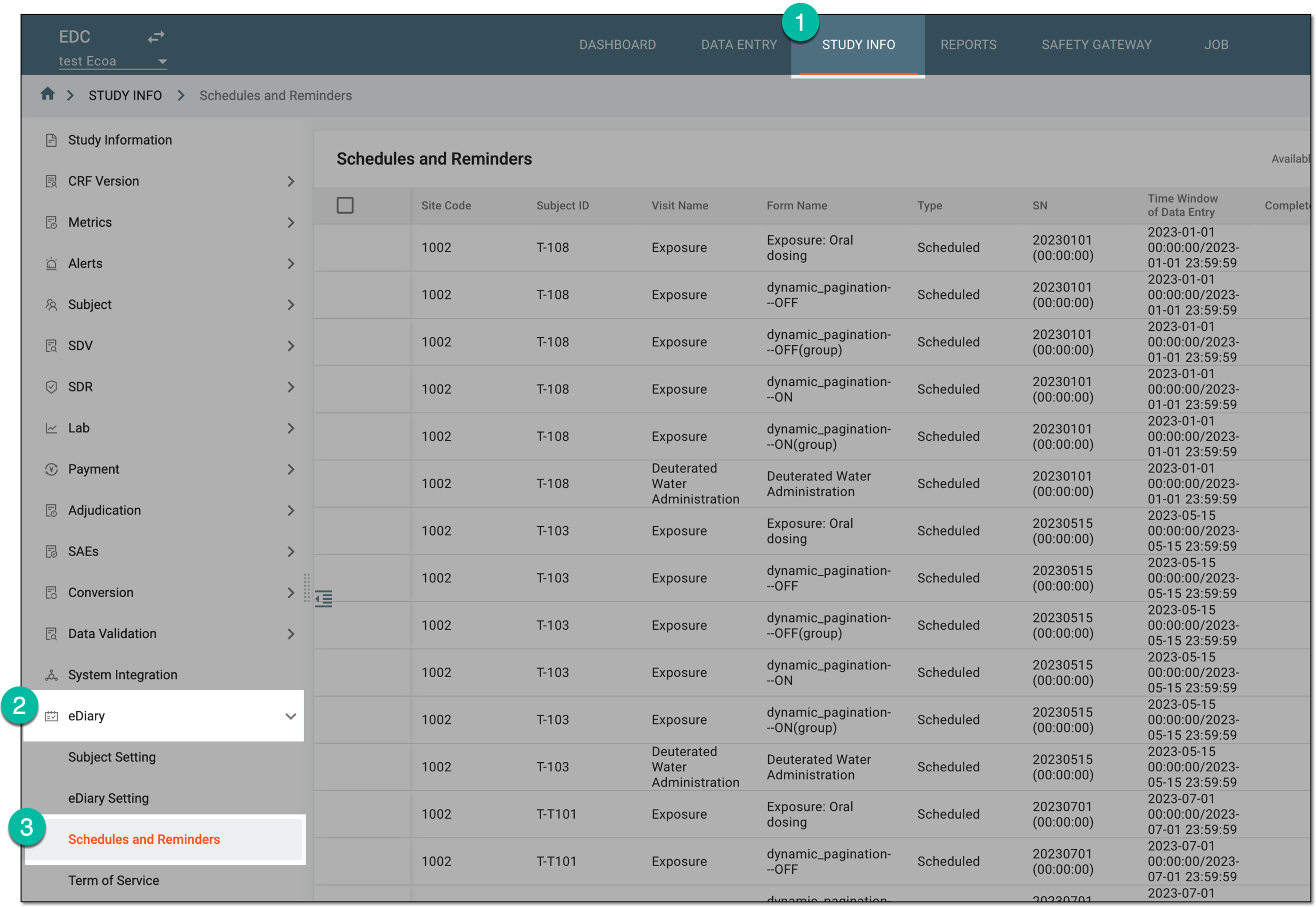 Accessing eDiary schedules and reminders