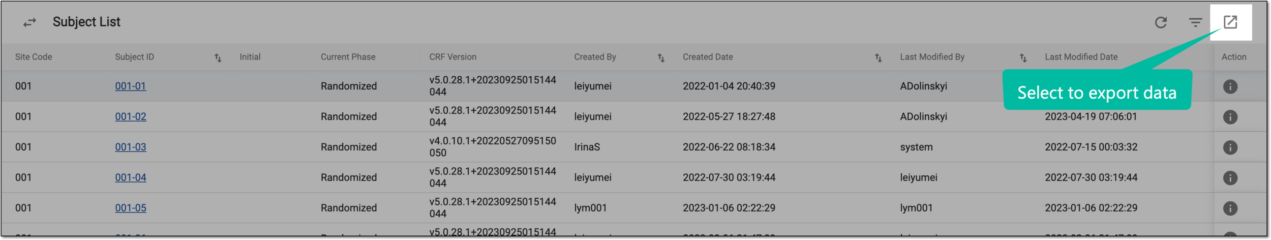 Selecting to export data