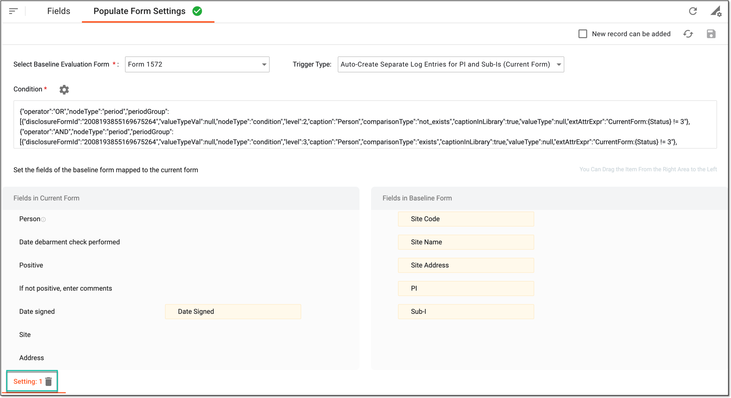 Deleting applied form population settings