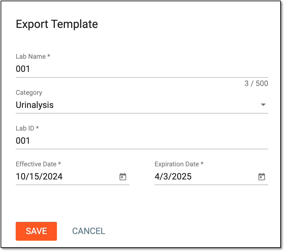 Completing normal range specifications for template download