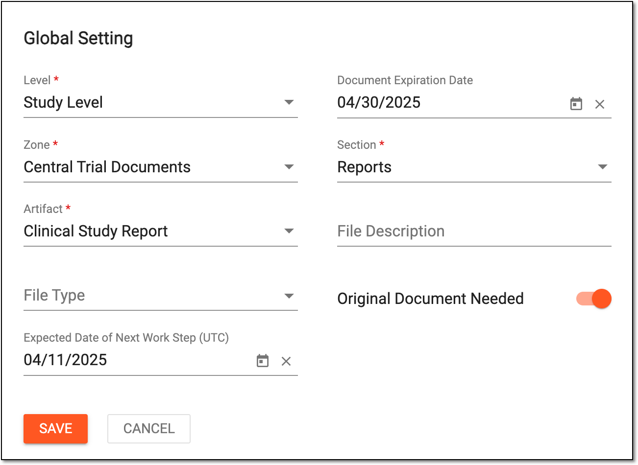 Configuring global settings for files added from file management