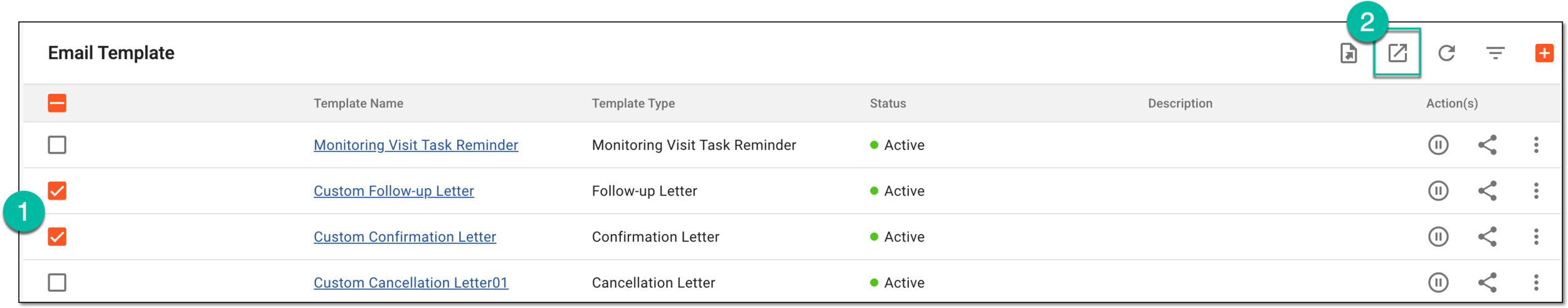 Selecting option to export email template