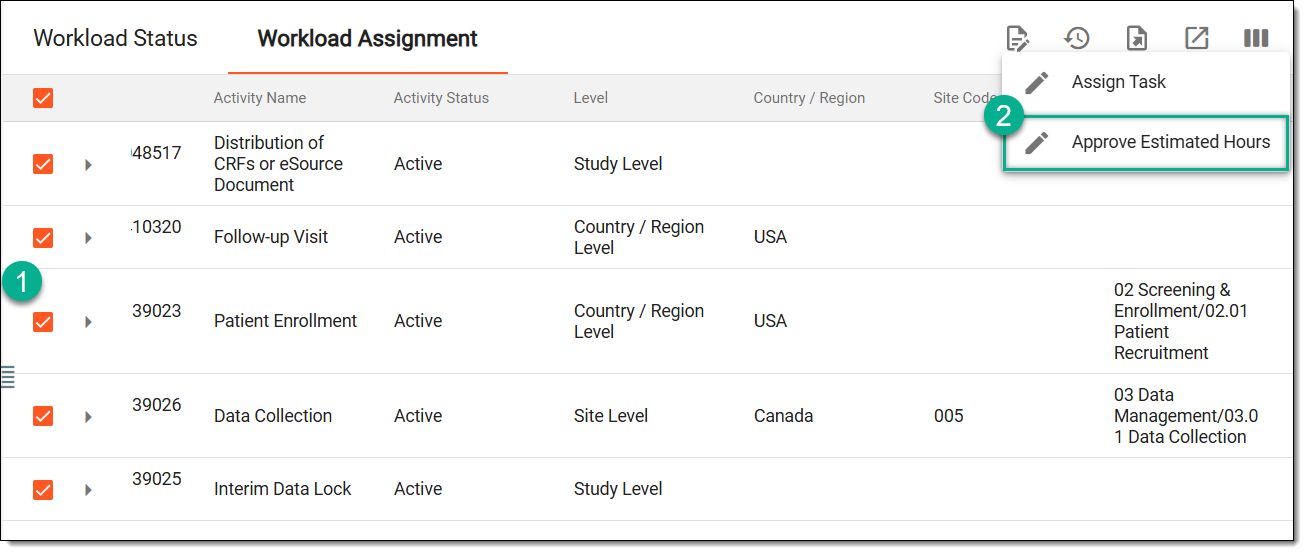 Accessing option to define estimated workload hours