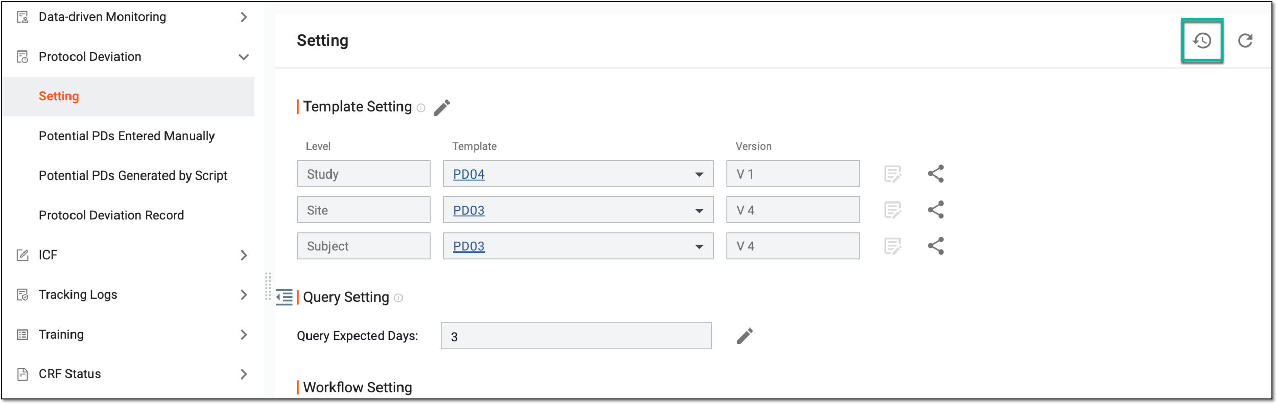Accessing operation history of PD template