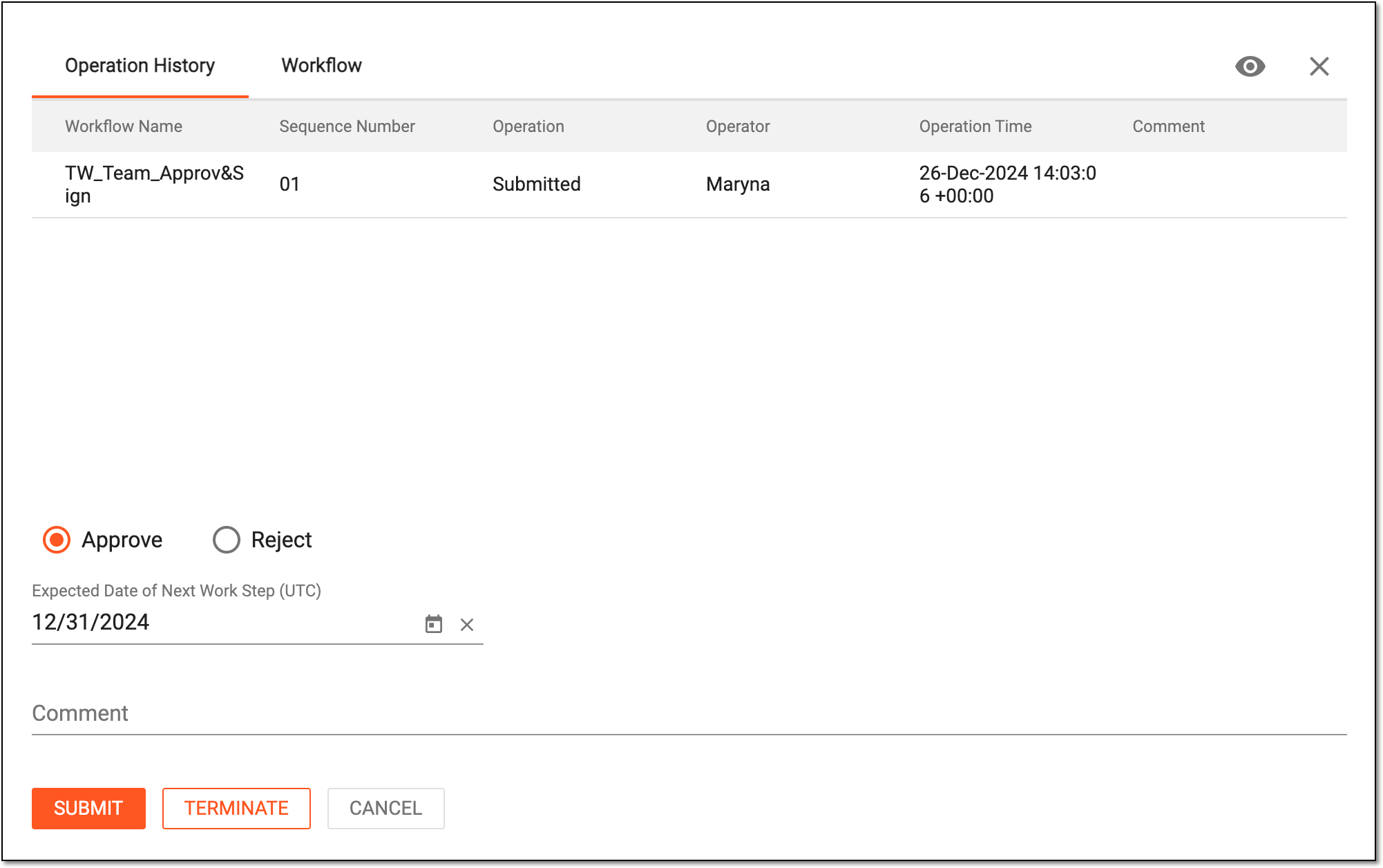 Approving file in essential documents