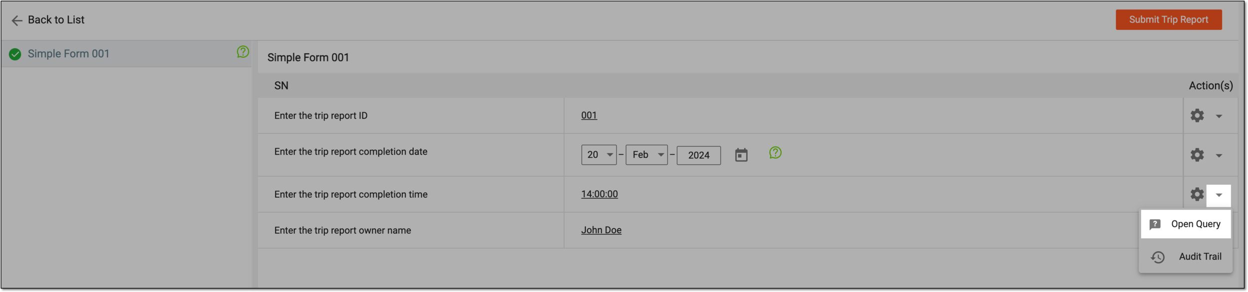 Selecting to open query