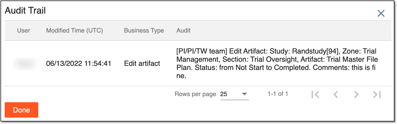 Viewing artifact setting audit trail