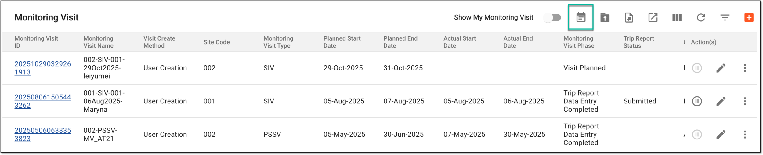 Selecting option to open calendar