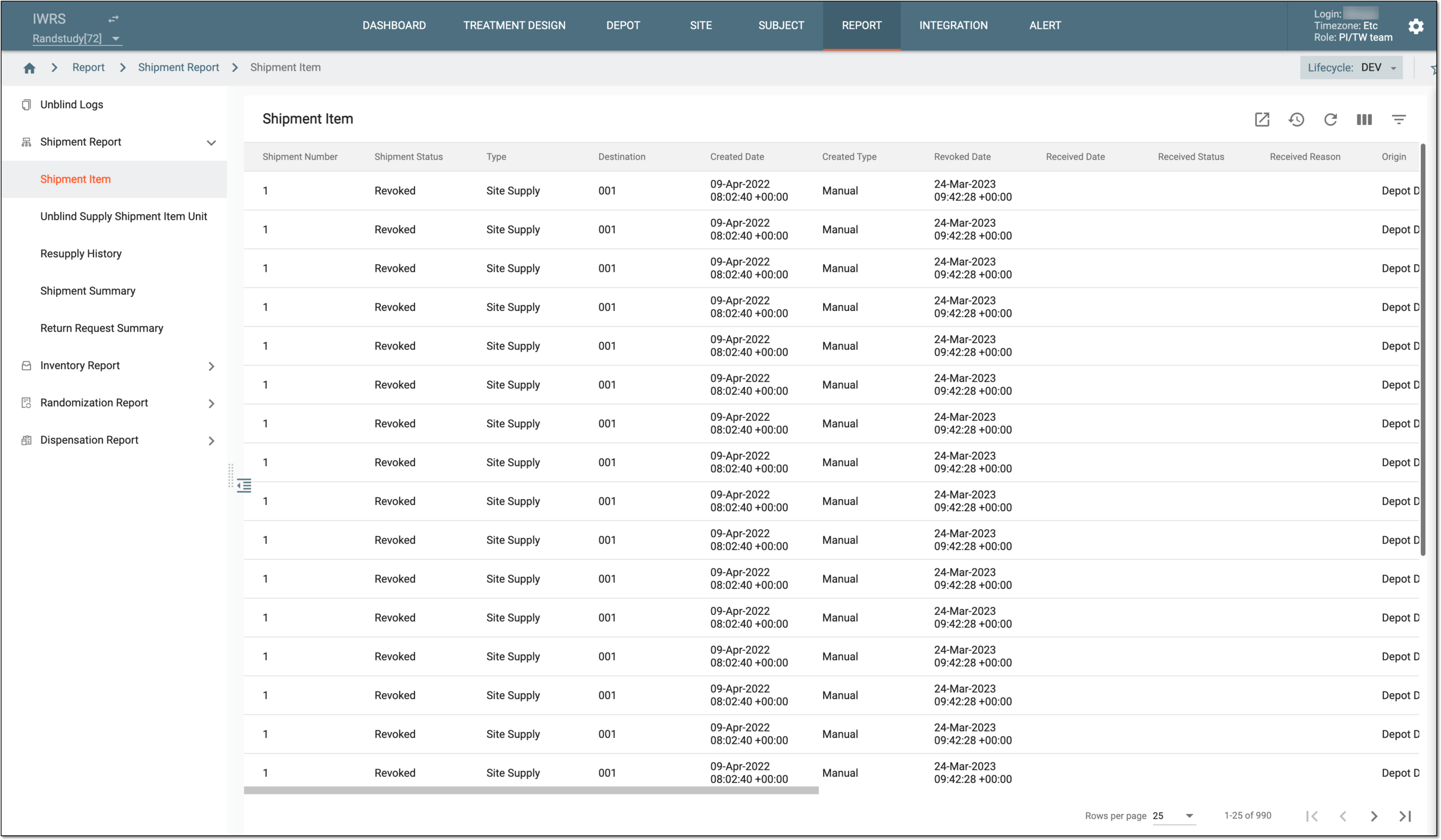 Reports page