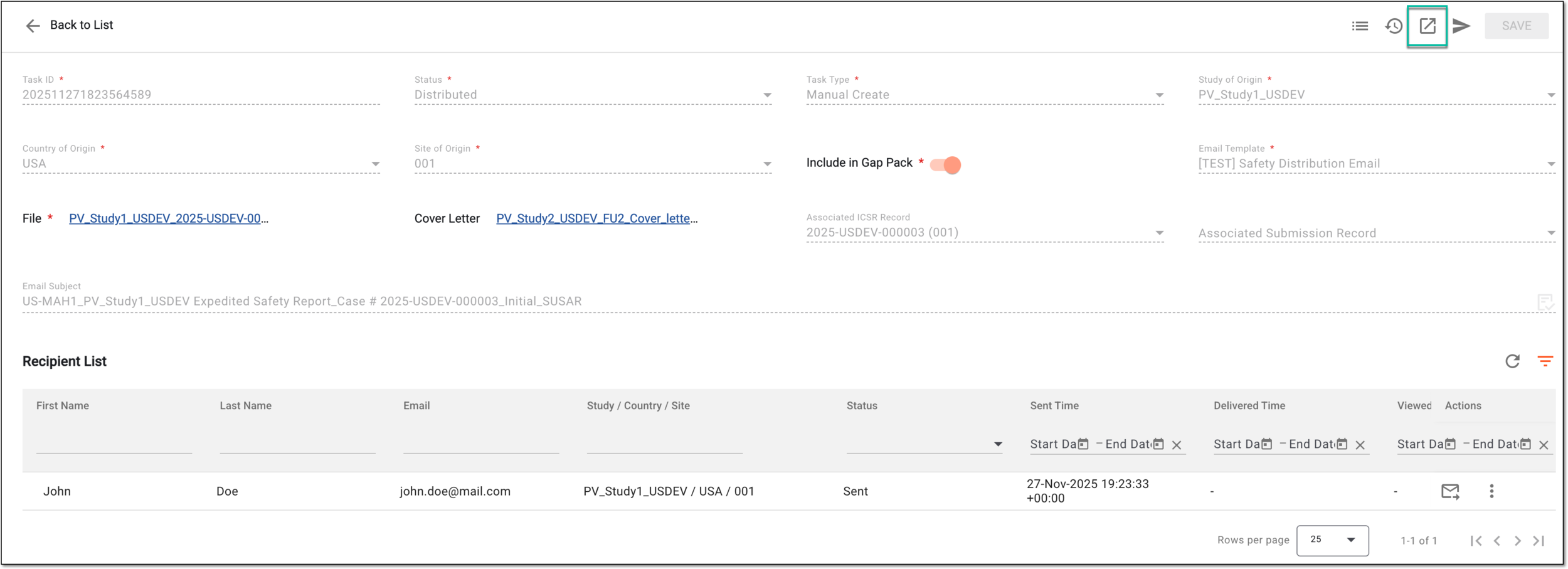 Exporting safety distribution task report from details page
