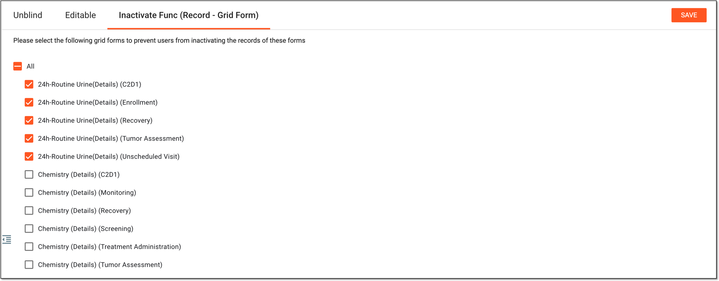 Selecting forms to restrict record inactivation