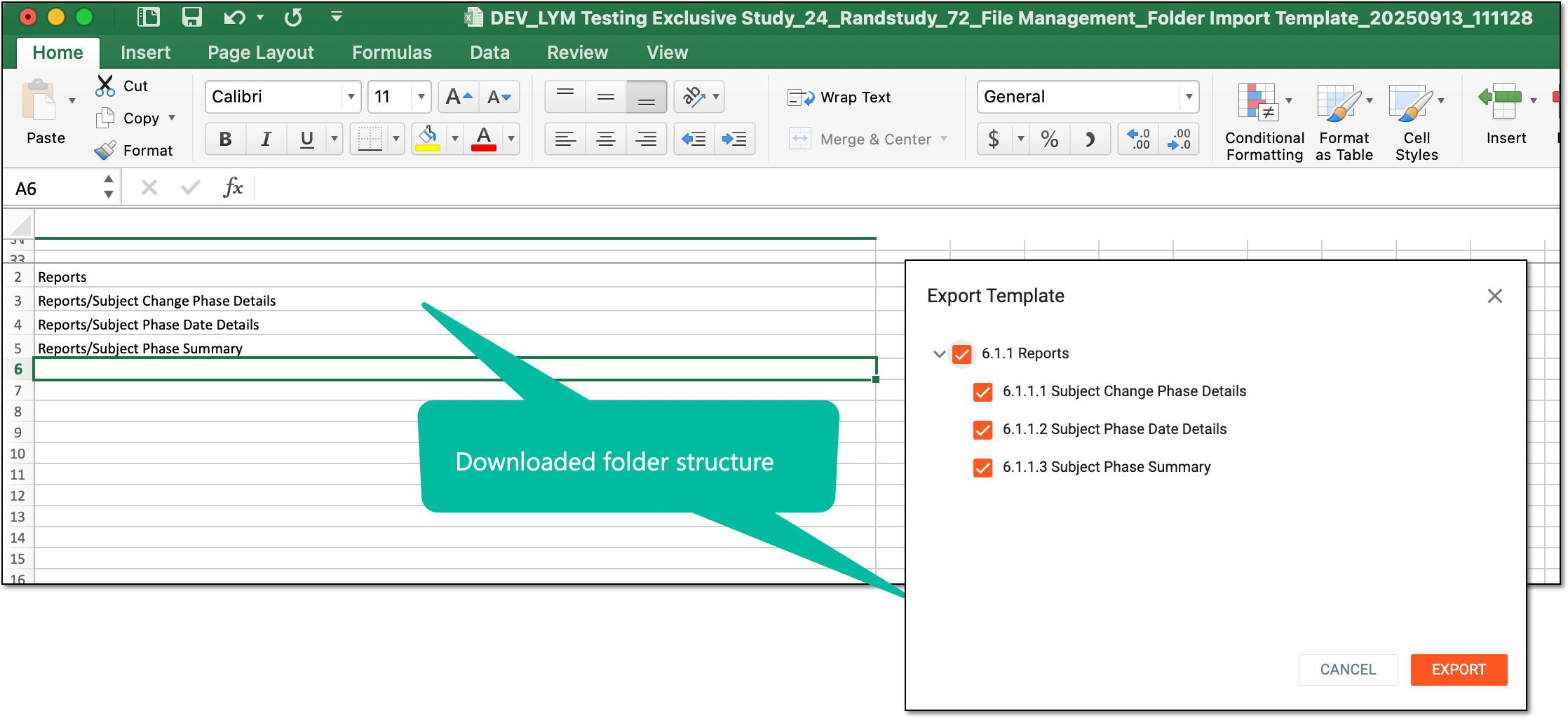 Example of downloaded file representing folder's hierarchy
