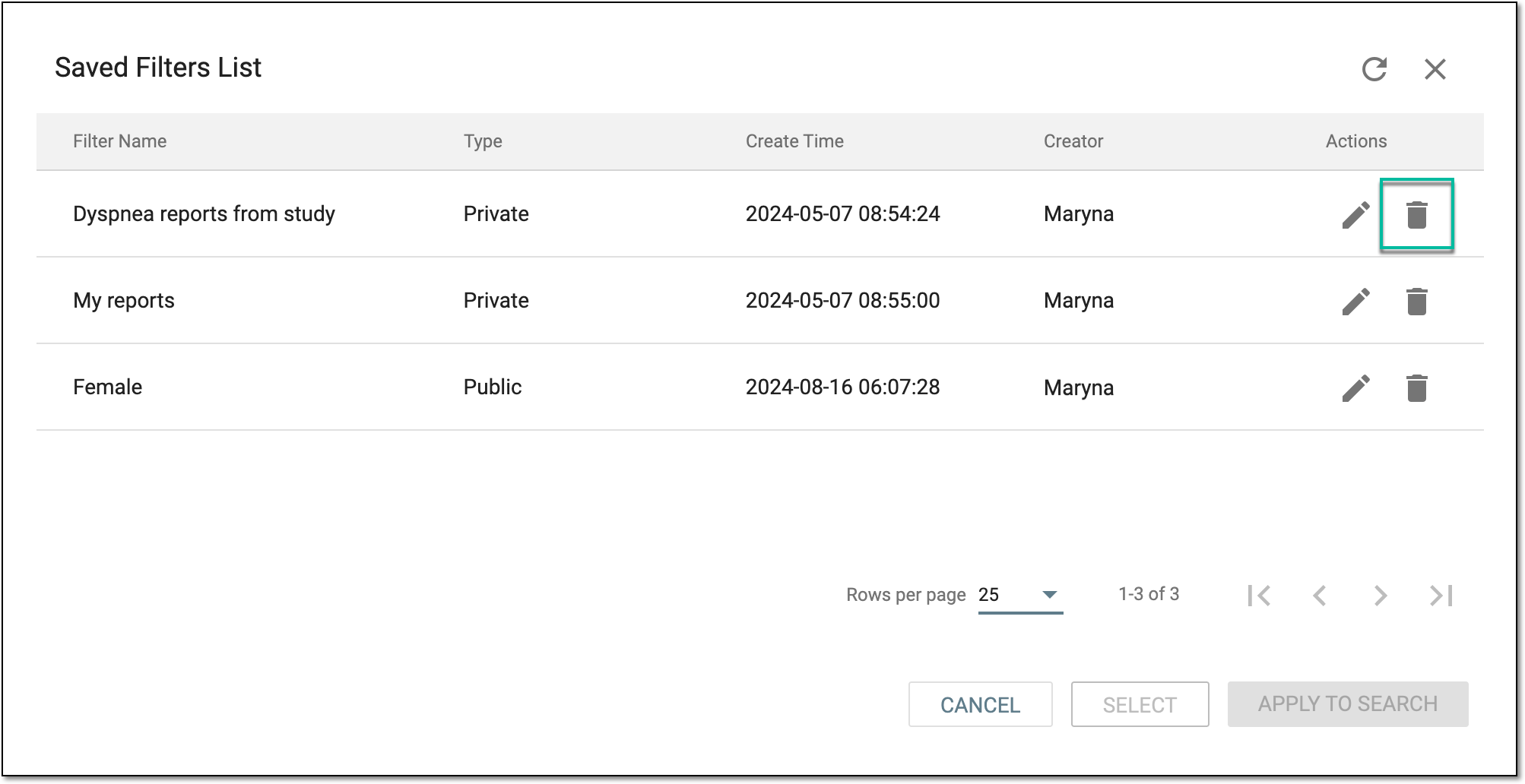 Deleting advance filter set
