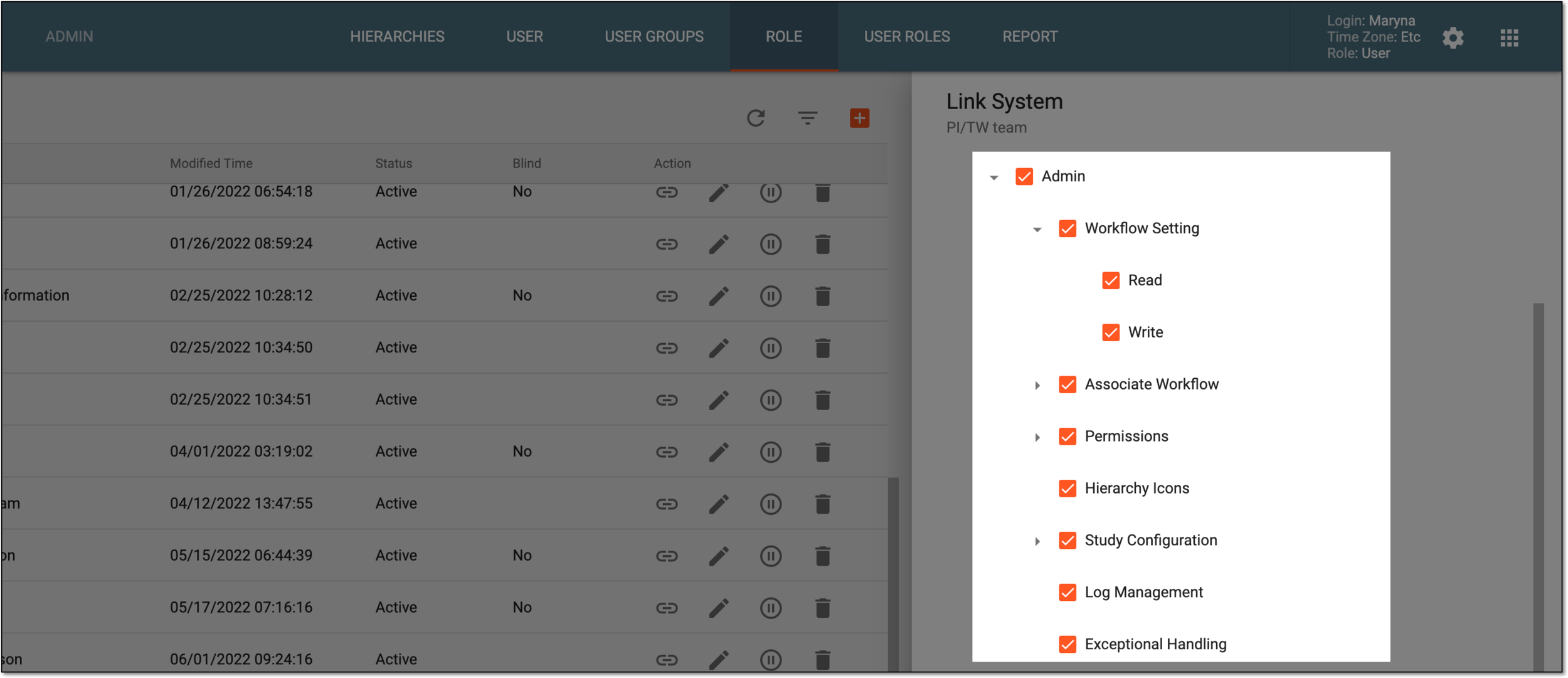 Viewing access permissions in ADMIN application
