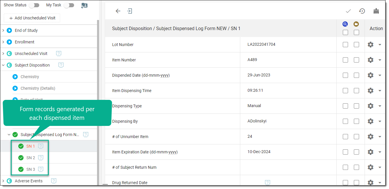 Dispensing form records with IWRS data