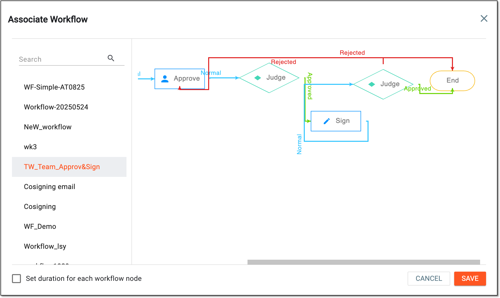 Selecting workflow to associate