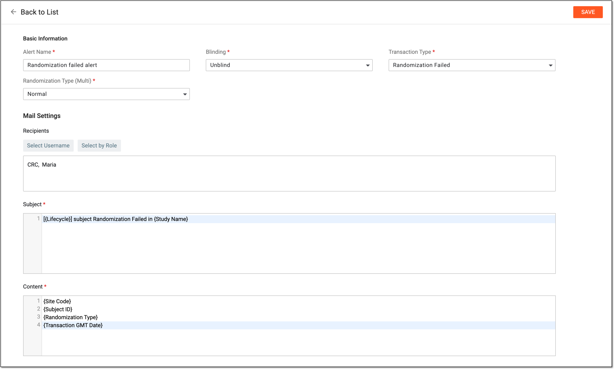 Configuring randomization alert