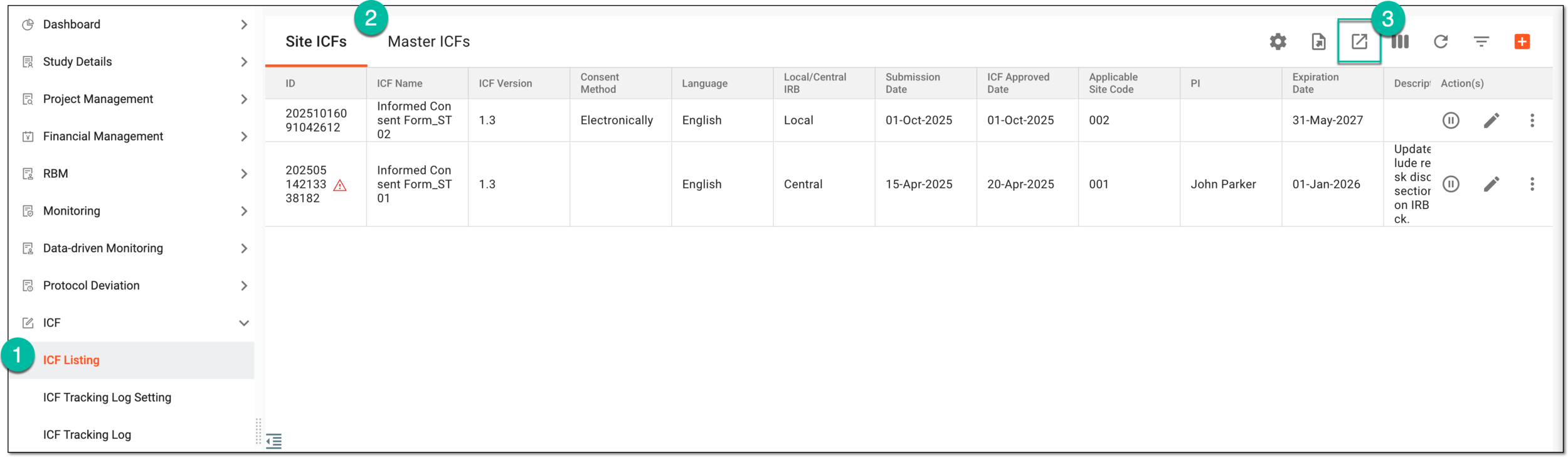Selecting to export ICF listing records